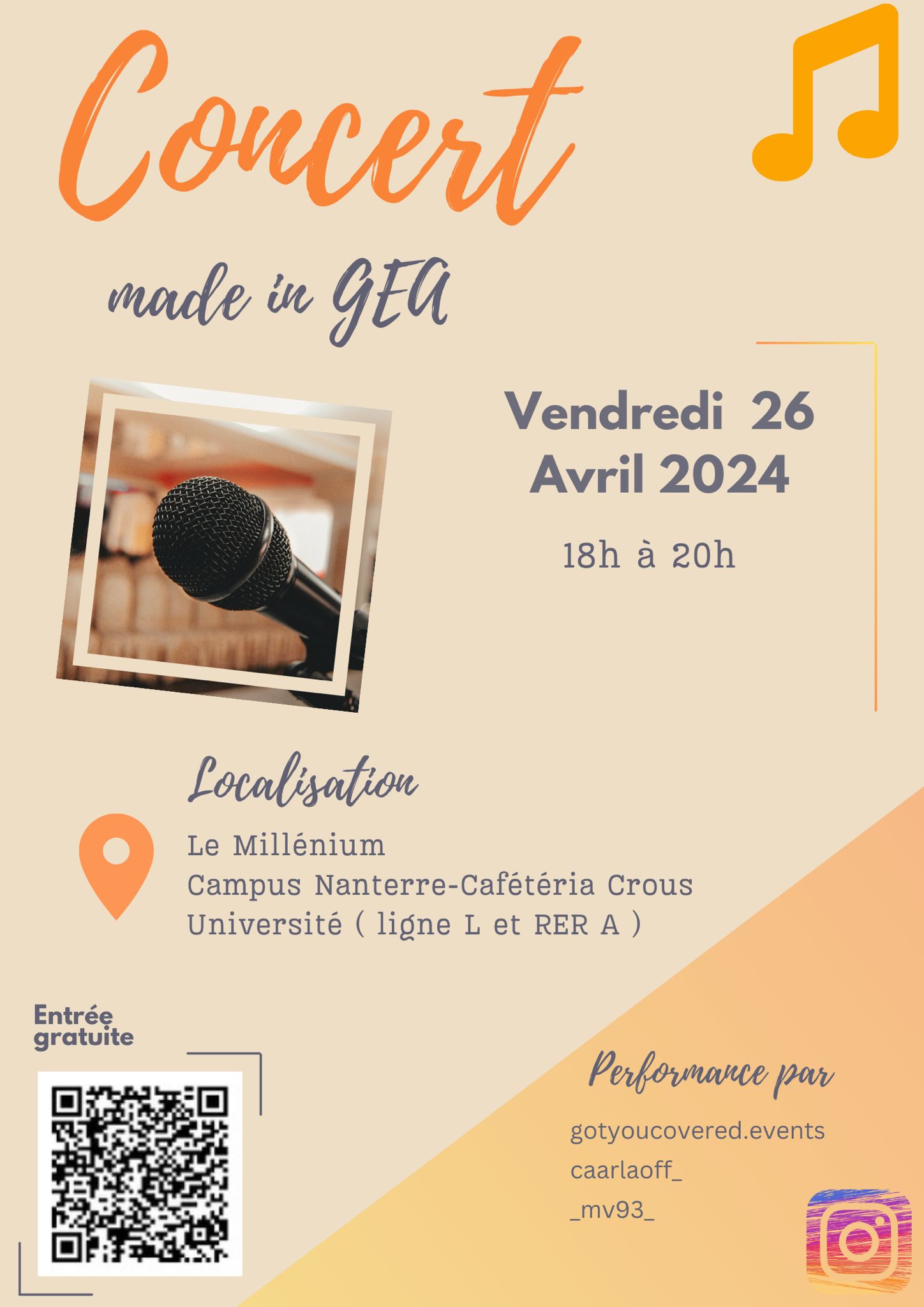 Concert du GEA à Nanterre: Vendredi 26 AVRIL à 18h